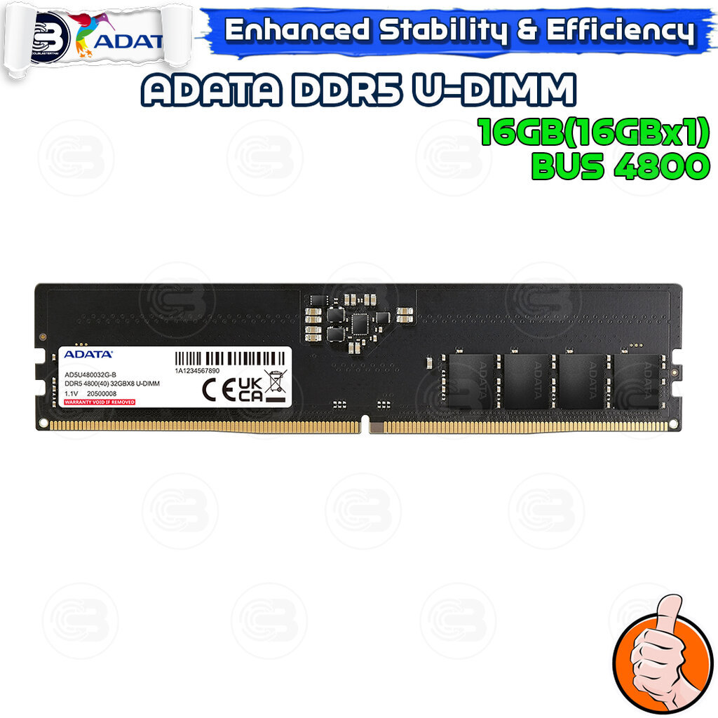[CoolBlasterThai] ADATA DDR5-4800 U-DIMM 16GB (16GBx1) DDR5-4800 (LT-Warranty)