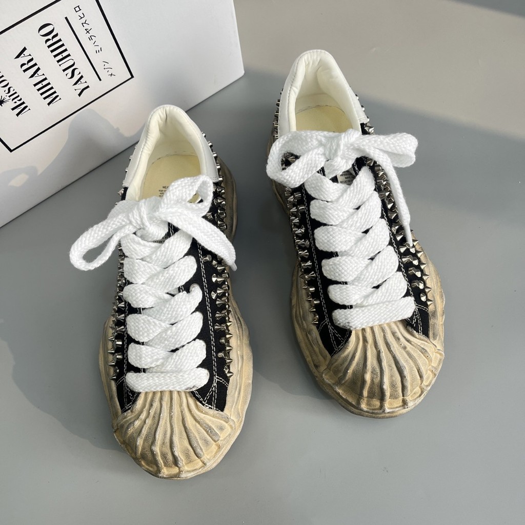 Mihara Kangyu mmy ละลายรองเท้าผ้าใบรองเท้า Shell Toe สไตล์ญี่ปุ่น Distressed Rivets รองเท้ากีฬาลําลอ
