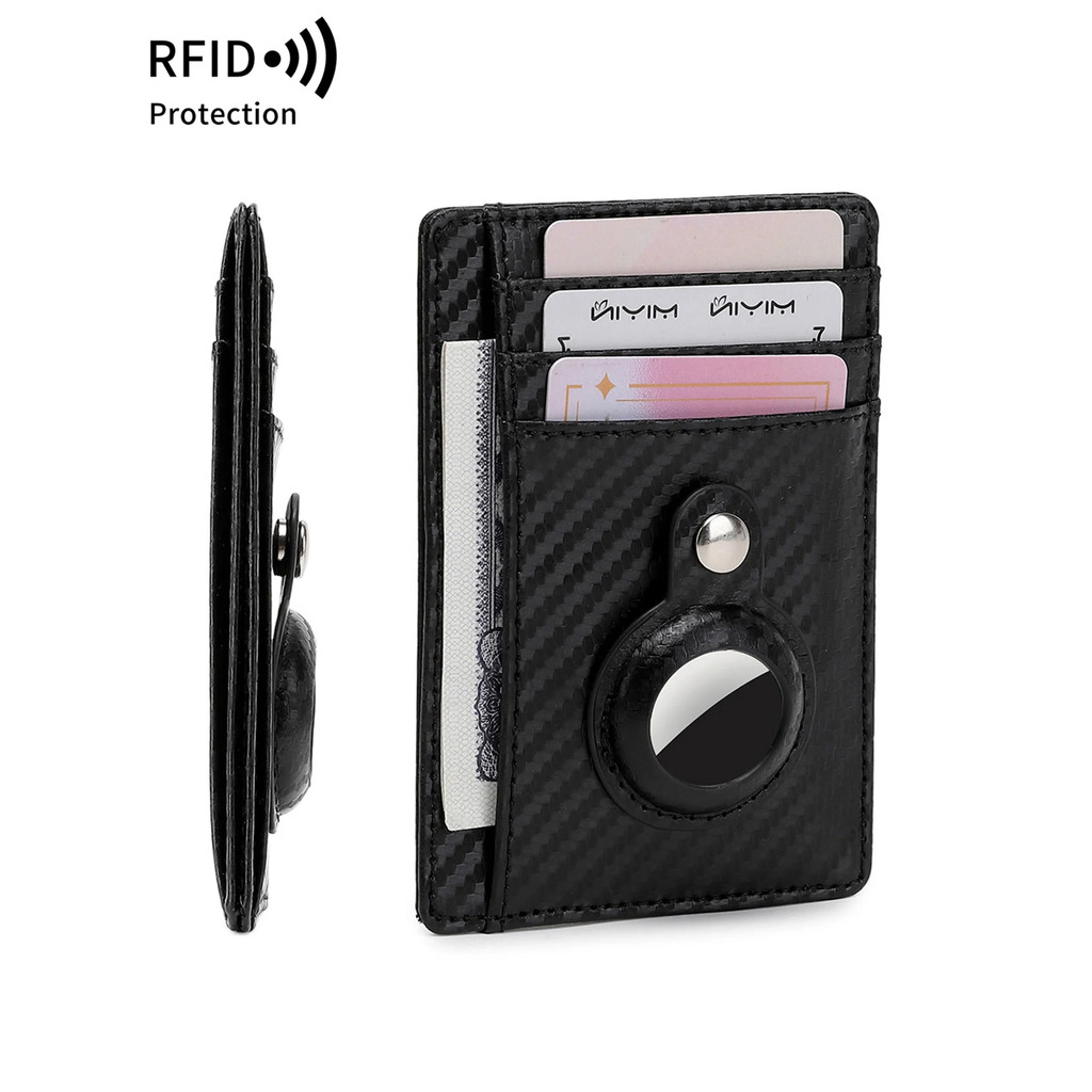 RFID Blocking กระเป๋าสตางค์บัตรเครดิต Ultra-thin Simple Apple Airtag Case ID Card Holder ผู้ชายและผู้หญิงคาร์บอนไฟเบอร์ Tracker กระเป๋าสตางค์