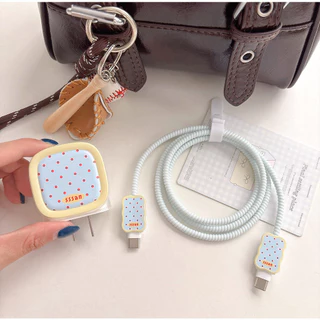 เคสป้องกันเครื่องชาร์จลายจุดสดบล็อกสีสําหรับ iPhone 40W/20W แขนป้องกันป้องกันการโค้งงอสําหรับสายเคเบิลข้อมูลบาดแผล