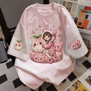 TEE·SHOP🍀 เสื้อยืด 'Kawaii Pink Bear Peach' สไตล์เกาหลี เท่ห์มาก ใส่ได้ทั้งชายหญิง ผ้านุ่มสบายตัวทั้งวัน รองรับ COD 📦