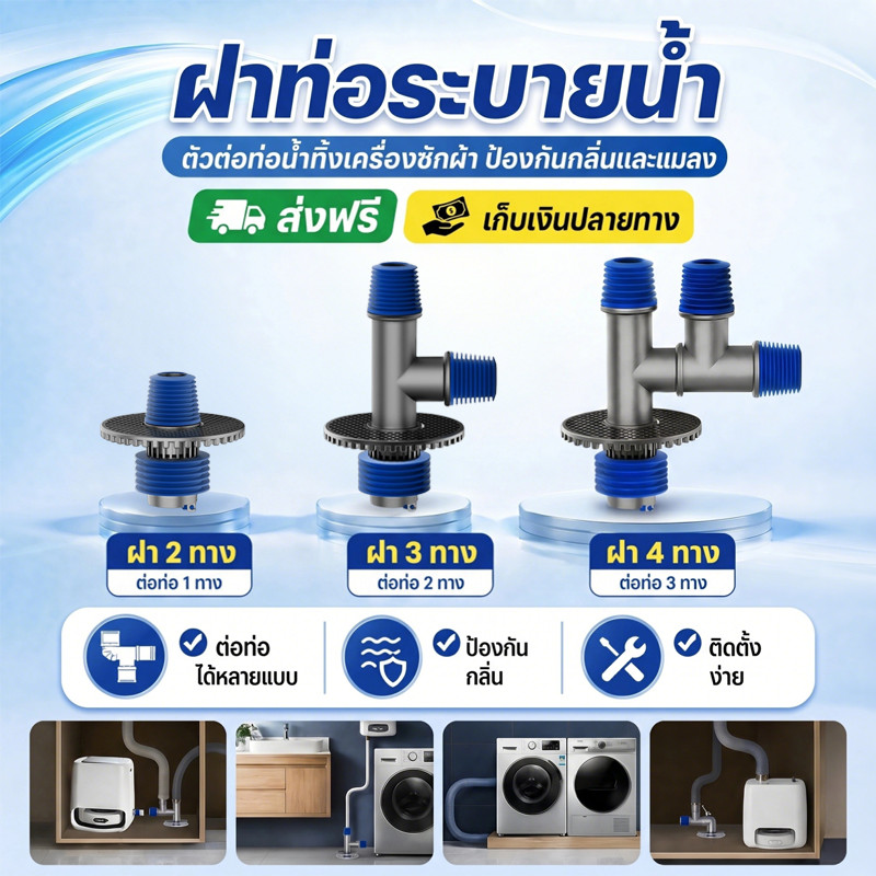 COD ท่อแยกระบายน้ำ 2/3/4 ทาง ป้องกันกลิ่น องกันแมลง การระบายน้ำหลายช่องทาง ท่อระบายน้ำหลายท่อ