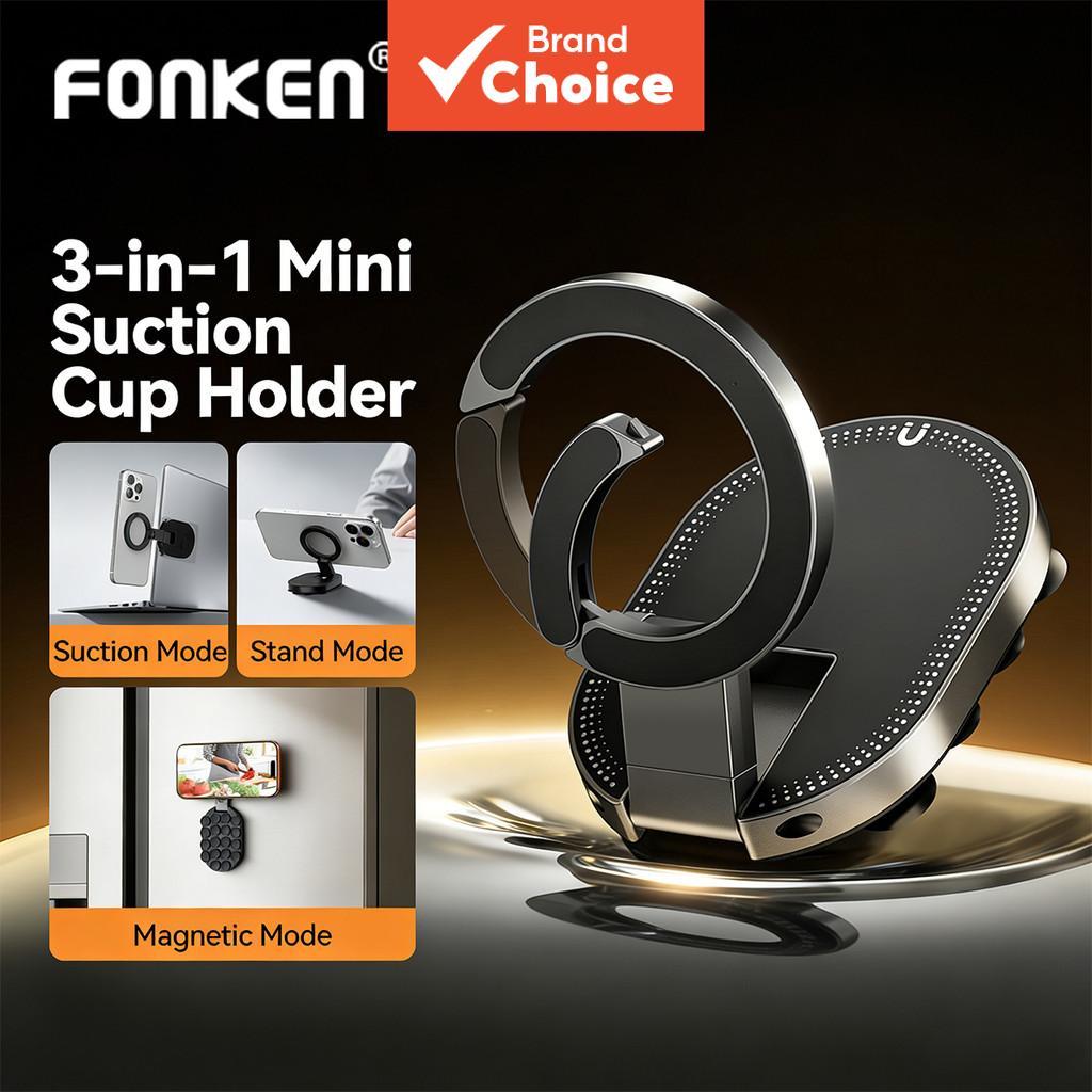 Fonken 3 in 1 MagLock ที่ยึดโทรศัพท์แบบถ้วยดูดพร้อมขาตั้งตั้งโต๊ะสําหรับ iOS 17/16/15 พร้อมฐานดูดสําหรับผนังหรือกระจก
