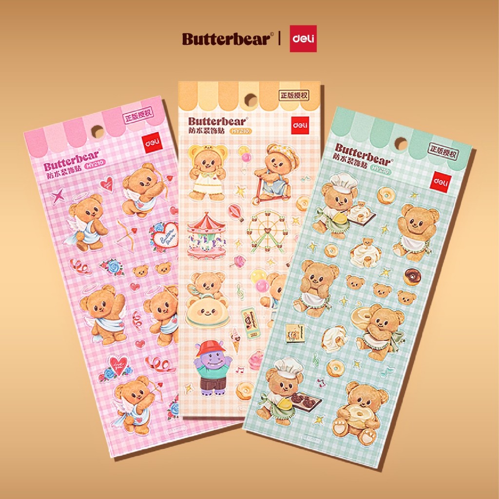 (Butterbear x Deli) สติกเกอร์ สติกเกอร์แผ่น สติกเกอร์หมีเนย บัตเตอร์แบร์ (คละสี/ลาย 3 สี)