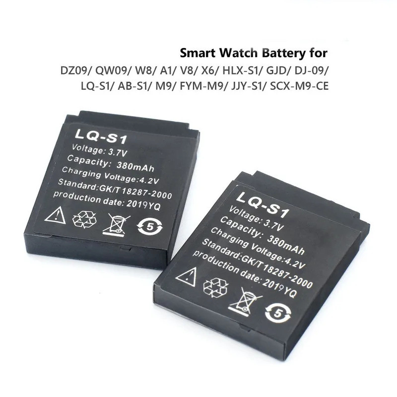 1-4pcs สมาร์ทนาฬิกาแบตเตอรี่ทนทาน SmartWatch LQ-S1 3.7V 380mA แบตเตอรี่ลิเธียมสําหรับ DZ09 W8 A1 QW0