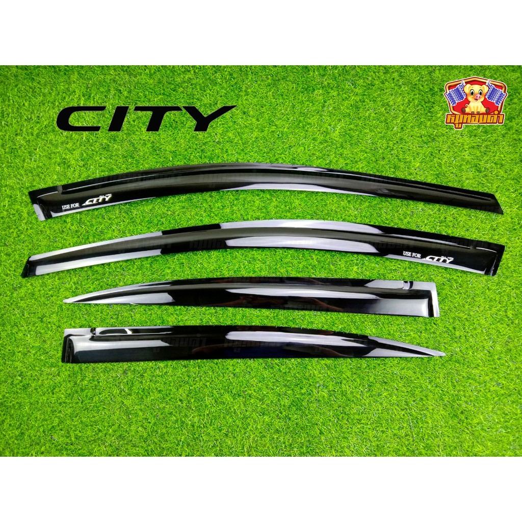 [ E-TAX ] คิ้วกันสาด กันสาดประตู Honda City 2009-2013 ดำเข้มสกรีน ( LA )