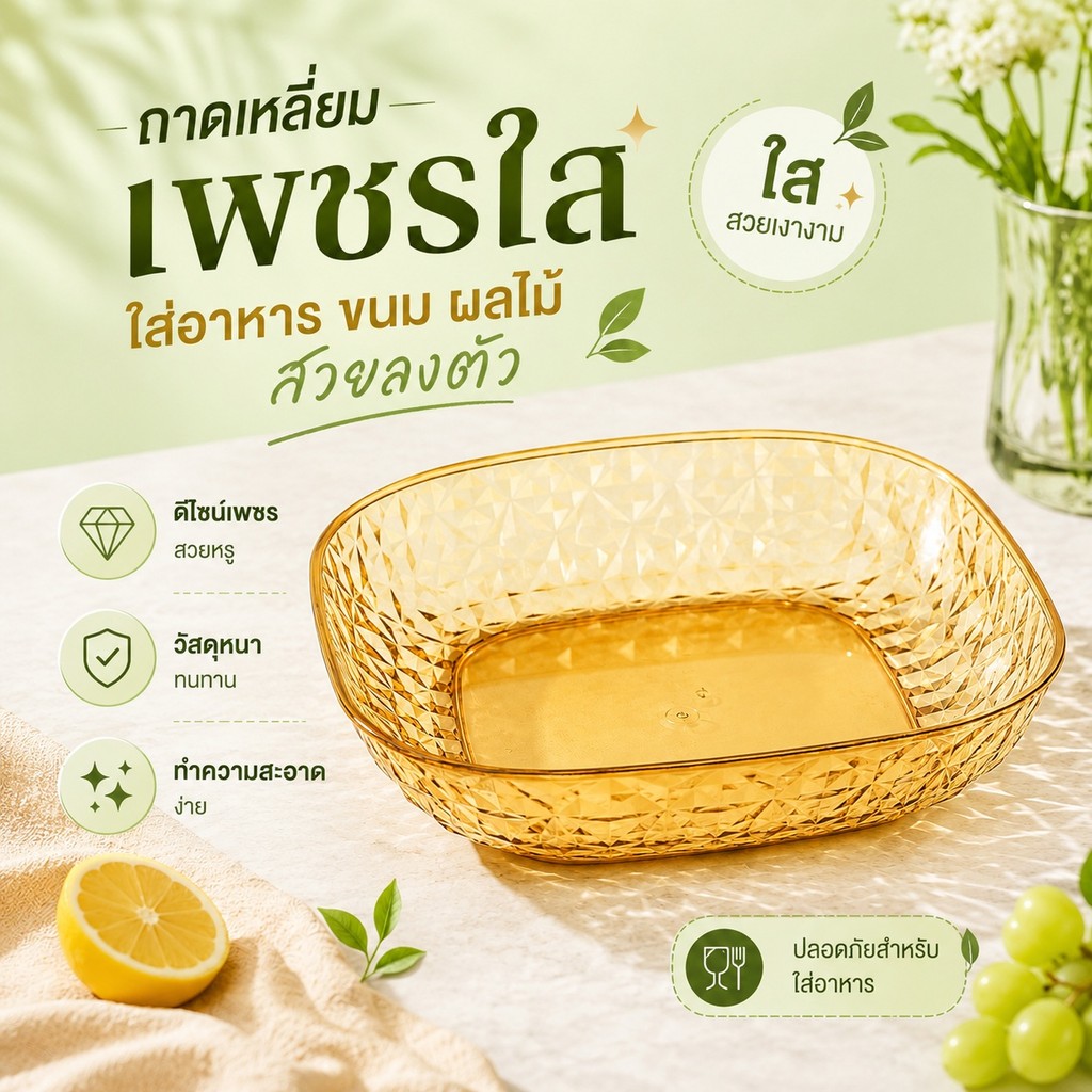 ชามพลาสติก ชามพลาสติกขนาดเล็กทรงสี่เหลี่ยมวีทกราส A00239