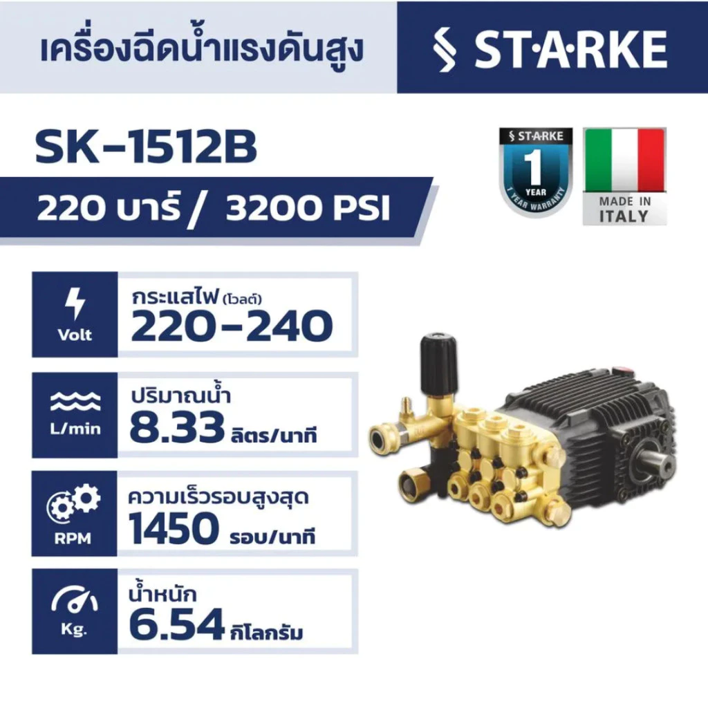 STARKE หัวปั๊มฉีดน้ำแรงดันสูง 160 บาร์ รุ่น SK-HP-1512B thumbnail 3