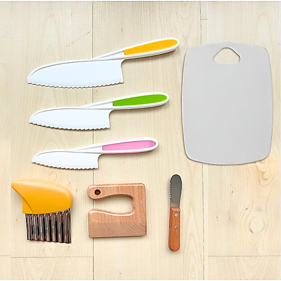 Montessori Kids Knife set (เด็ก knive/ เครื่องตัดไม้/ เครื่องตัดเนย knive/ เครื่องตัดคลื่น)