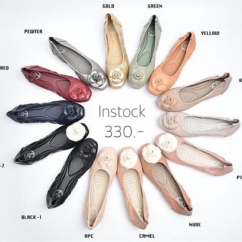 size 36-42 | Flat flower รองเท้าคัทชู ผู้หญิง ส้นแบน ทรงบัลเลต์ คุณภาพดี ด้านหน้าประดับดอกไม้