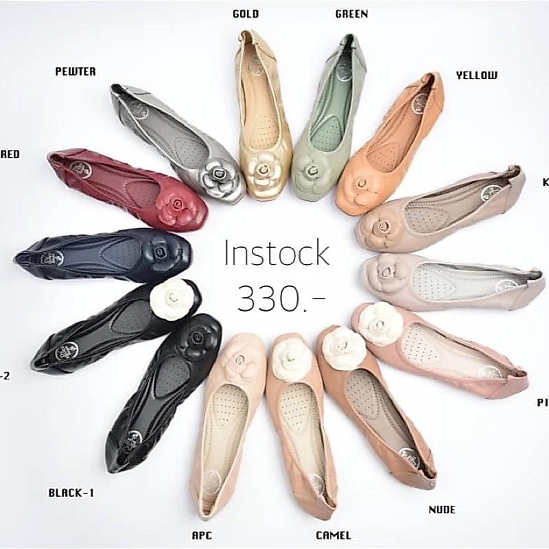 size 36-42 | Flat flower รองเท้าคัทชู ผู้หญิง ส้นแบน ทรงบัลเลต์ คุณภาพดี ด้านหน้าประดับดอกไม้