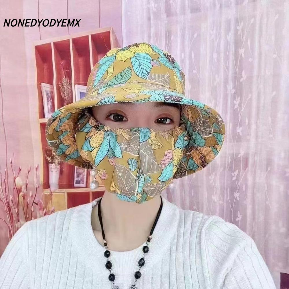 NONDYOMX หมวกทํางานการเกษตร, ผ้าคลุมไหล่ Anti-uv ชาหยิบหมวก, แฟชั่นป้องกันคอกว้าง Brim ผู้หญิงหมวกผมหางม้าของขวัญ