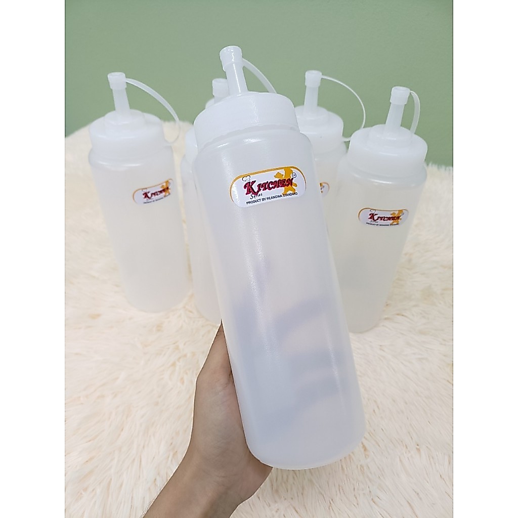 ขวดซอสขวดบีบสูง 32 ออนซ์ มีจุกปิด ขนาด 8X26 ซม. 9096 ปริมตร 950 ml. สีขาว ( แพ็ค 6 )