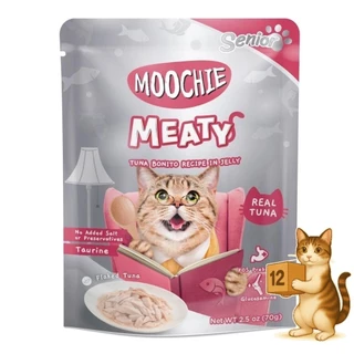 (ยกโหล 12ซอง) Moochie มูชี่ อาหารเปียกแมว รวมสูตร ไม่เติมเกลือ หลายรส เปียกแมว ขนาด 70-85g