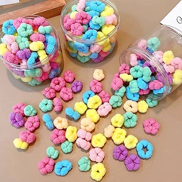 ยางรัดผม กระปุก 100 เส้นแบบกระปุกกลม สีหวานๆ รวมสีพร้อมส่งจากไทย