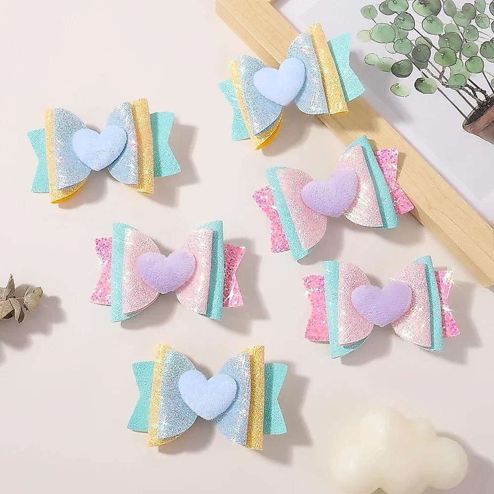 1 ชิ้น/เซ็ตสีสัน Glitter Bowknot กิ๊บติดผมสําหรับผู้หญิงสาวน่ารักหัวใจ Hairpins Barrettes วันวาเลนไทน์ผม Acessies