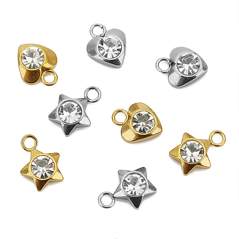 10pcs/pack เพชรสีขาว Love Heart จี ้ diy 304 สแตนเลส 18k สร ้ อยข ้ อมือทองจี ้ Star ต ่ างหูจี ้ อุปกรณ ์ เสริม