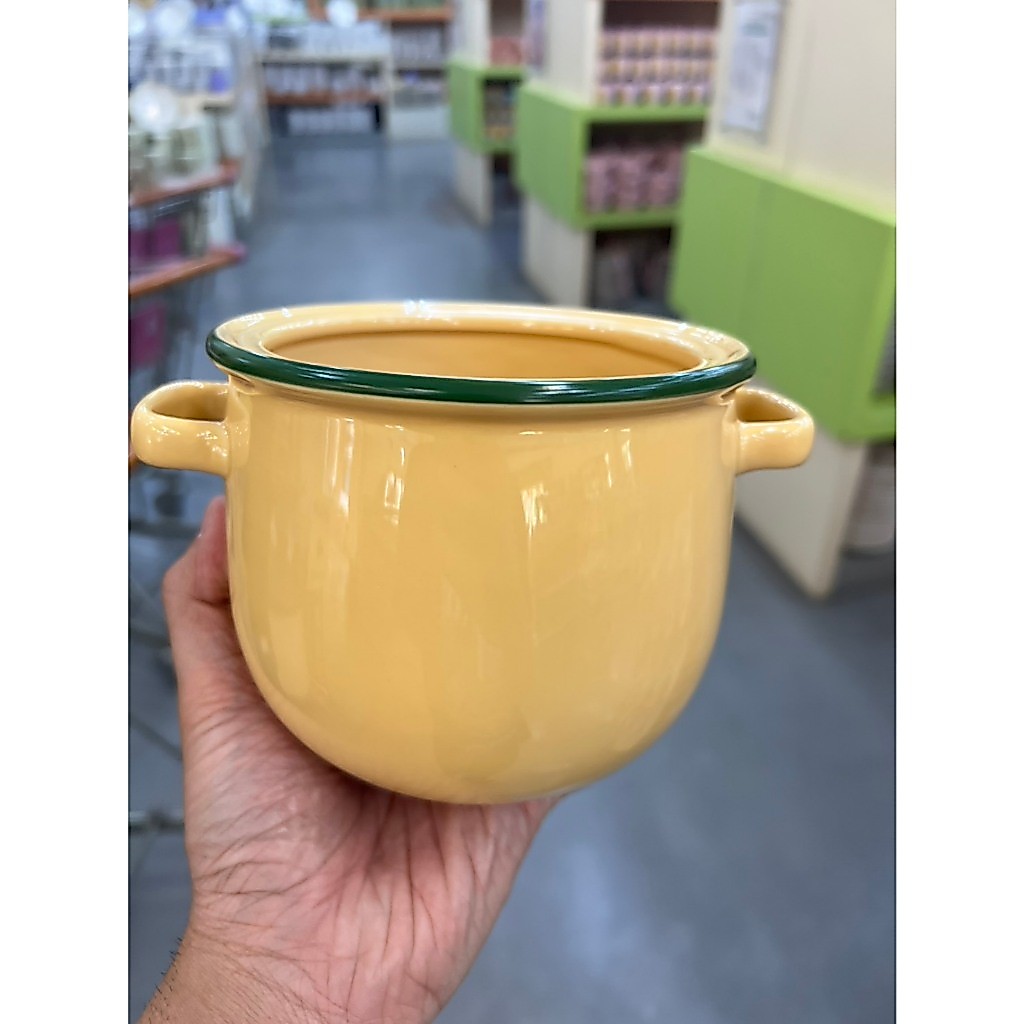 ชามเซรามิกแบบมีหู ทรงลึก ลายสังกะสีชุบเหลืองวินเทจ ขนาด 5x4.5 นิ้ว เนื้อสโตนแวร์ stoneware ออกใบกำกับภาษีได้
