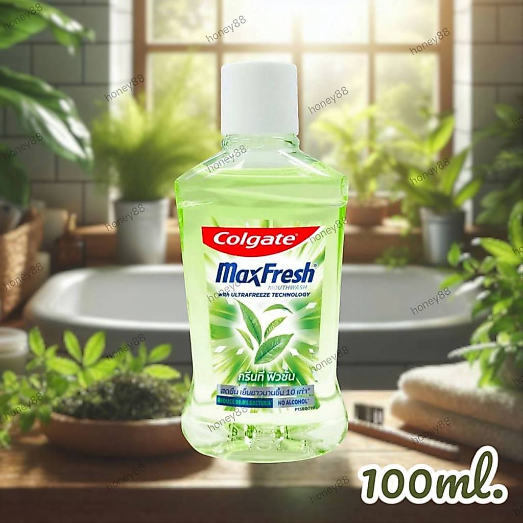 น้ำยาบ้วนปากคอลเกตแมกซ์เฟรชกรีนทีฟิวชัน 100 มล. Colgate Max Fresh Mountwash