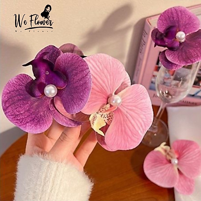 We Flower โรแมนติกน่ารักสีชมพู Plumeria Hairpins สําหรับผู้หญิงสาวชายหาดวันหยุดกิ๊บติดผมดอกไม้ Phalaenopsis Clamps