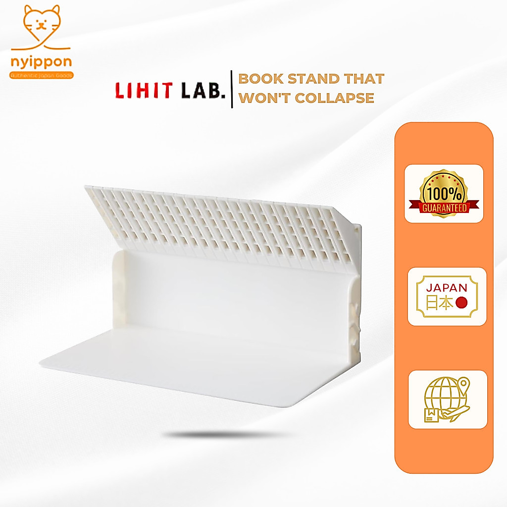 Lihit Lab Book Stand that Won't Collapse with One Book, Bookend, for CD/DVD Storage, White A3575-0
