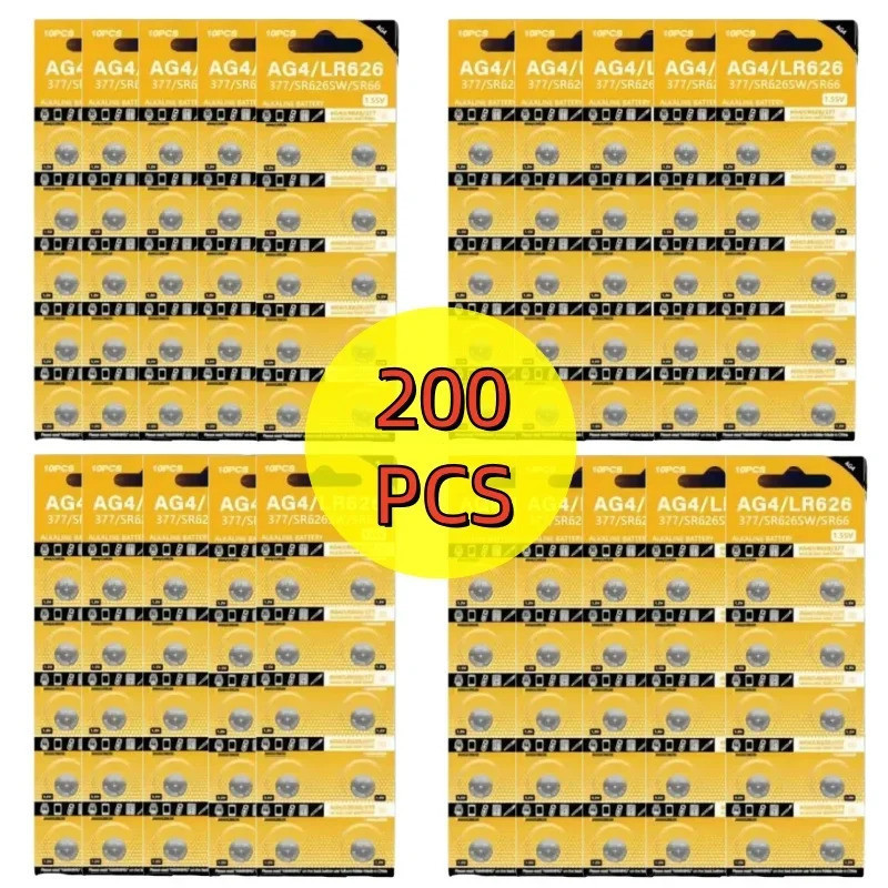 200PCS AG4 อัลคาไลน์เหรียญ LR626 377 SR626 177 626A 377A CX66W ปุ่มแบตเตอรี่สําหรับของเล่นเครื่องคิด