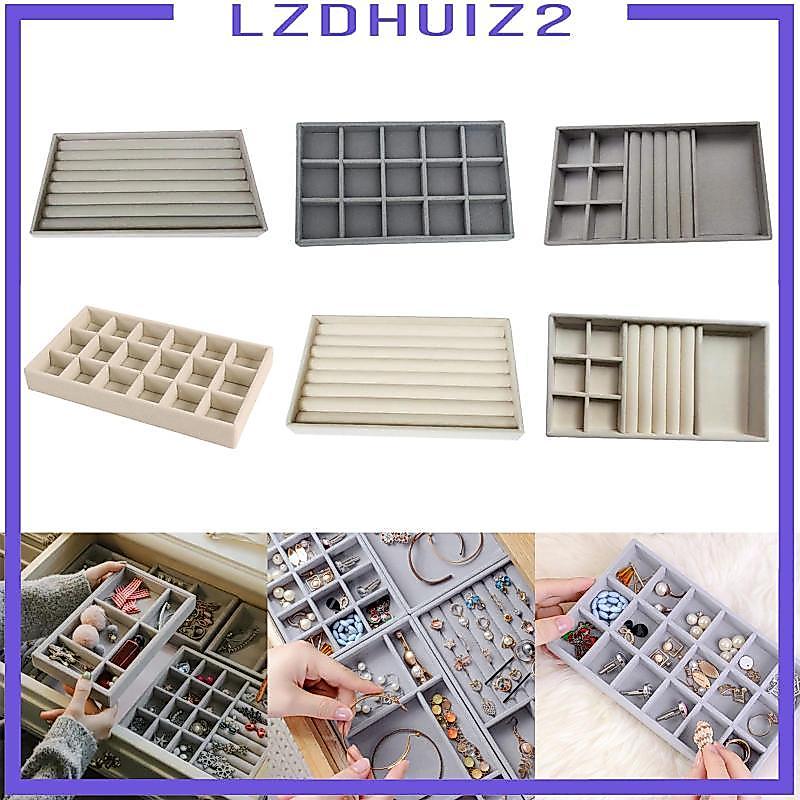 [Lzdhuiz2] ถาดเครื่องประดับ,ถาดเก็บกํามะหยี่ Jewellery ลิ้นชัก Organiser สําหรับสร้อยคอกําไลข้อมือ