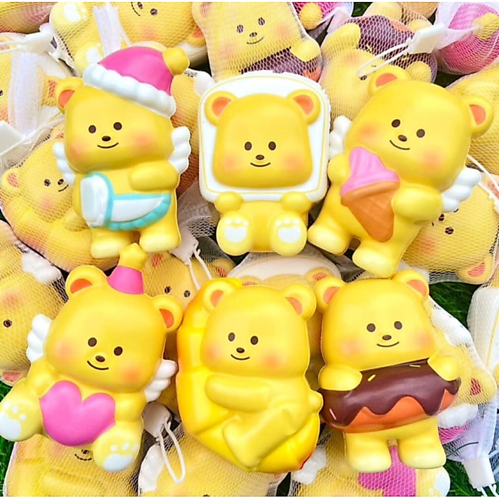สกุชชี่บีบหมีเนย ของเล่นคลายเครียดมาพร้อมถุงตาข่าย