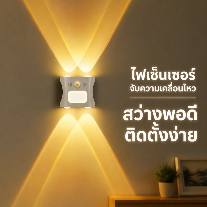 โคมไฟติดผนัง LED เซ็นเซอร์จับคน ชาร์จ USB แม่เหล็กดูด รีโมทปรับสี 16 สี 3 โหมด ไฟกลางคืน ตกแต่งห้อง
