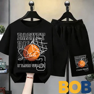 【ส่งไว 24ชม】2ชิ้น BOB ชุดเด็กผู้ชาย เสื้อยืดแขนสั้น ทอผ้าฝ้ายผสม ลายอเมริกัน สไตล์เท่ห์ ใส่สบาย ไม่ร้อน ปี 2026#32104