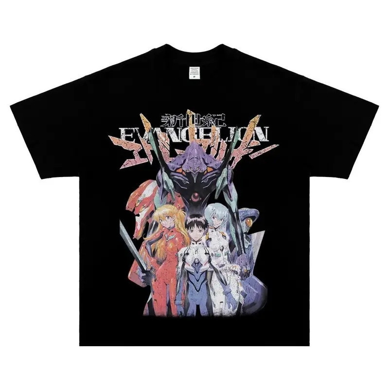 เสื้อยืดคอกลม Evangelion คอตตอน ลายตัวละครชุด พร้อมข้อความ Neon Genesis Evangelion