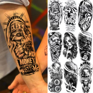 Chicano Gangster Zeus God กันน้ํารอยสักชั่วคราวสําหรับผู้ชายผู้หญิงผู้ใหญ่สีดํา Body Arm สติ๊กเกอร์รอยสักปลอม