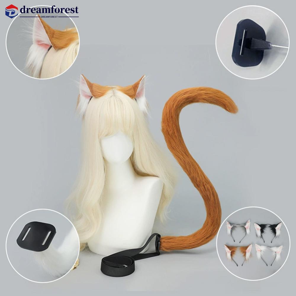 DFS Handcrafted Furry จําลองหูแมวแถบคาดศีรษะและหางชุดอุปกรณ์เสริม Lolita คอสเพลย์ Props สําหรับ Comi