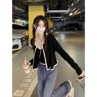 เสื้อถักนิตติ้ง สไตล์ฝรั่งเศส น่ารัก และเซ็กซี่ สำหรับผู้หญิง ฤดูใบไม้ผลิ สไตล์ใหม่ ชุดนม คาร์ดิแกนสายเก๋ สูทสองชิ้น