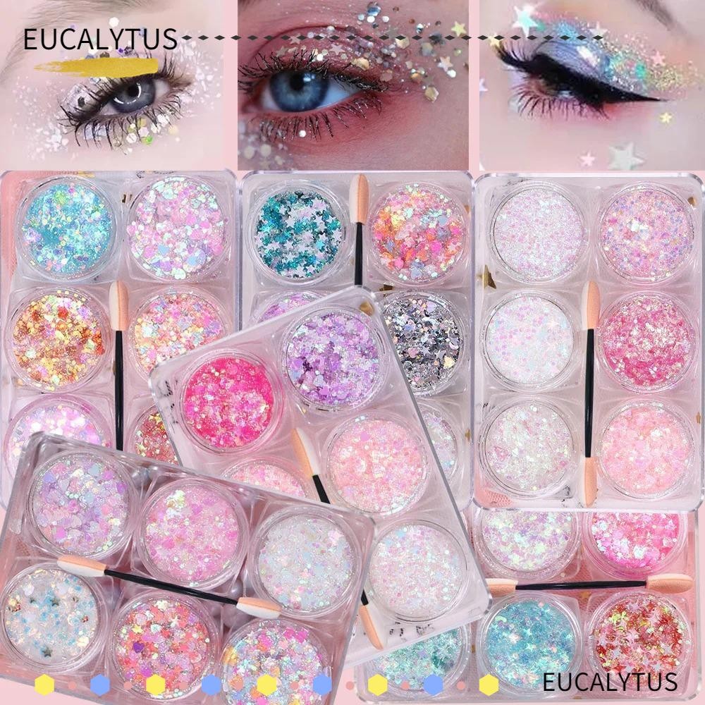 EUCALYTUSTH 6 ชิ้น/เซ็ต Eye Glitter Gel, Face Hair Heart Star Moon Sequins Body Nail Glitter Gel, น่ารัก Sparkly เลื่อมที่มีสีสันเจลครีม Face Body ตกแต่ง
