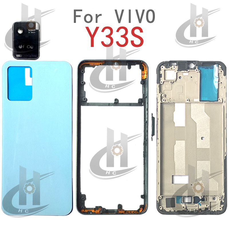 สําหรับ VIVO Y33S Y33T 4G แบตเตอรี่ฝาหลังกรอบกลาง + ปุ่ม + กรอบด้านหน้า LCD + เลนส์กรอบกล้อง - รูปที่ 3