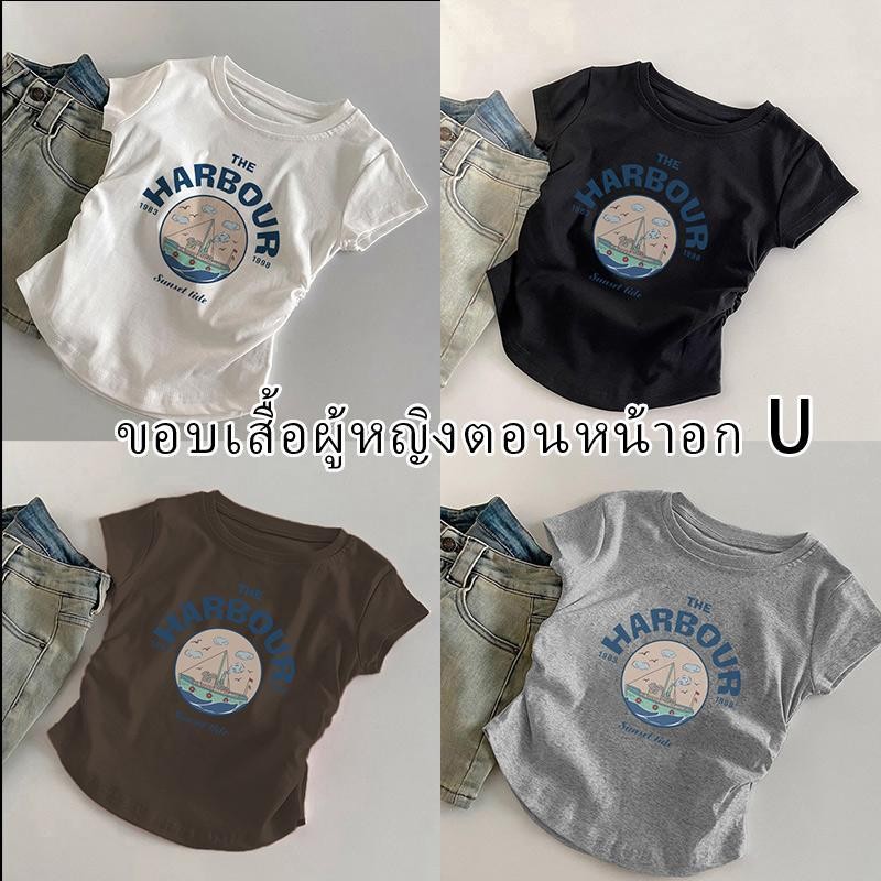 สาวลดอายุ เสื้อจั๊มเอว คอกลม ใส่แล้วเพรียว คอกลม หลากสี ผ้าใส่สบาย สไตล์ลำลอง เสื้อยืดทรงจีบธรรมดาสำหรับผู้หญิง