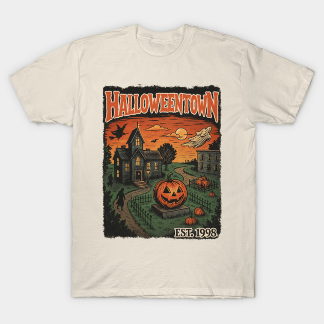 เสื้อยืด Vintage Halloweentown Est 1998 T-Shirt แท้ Cotton 100% เกาหลี S-5XL คอกลม  ผ้านุ่ม น่ารัก