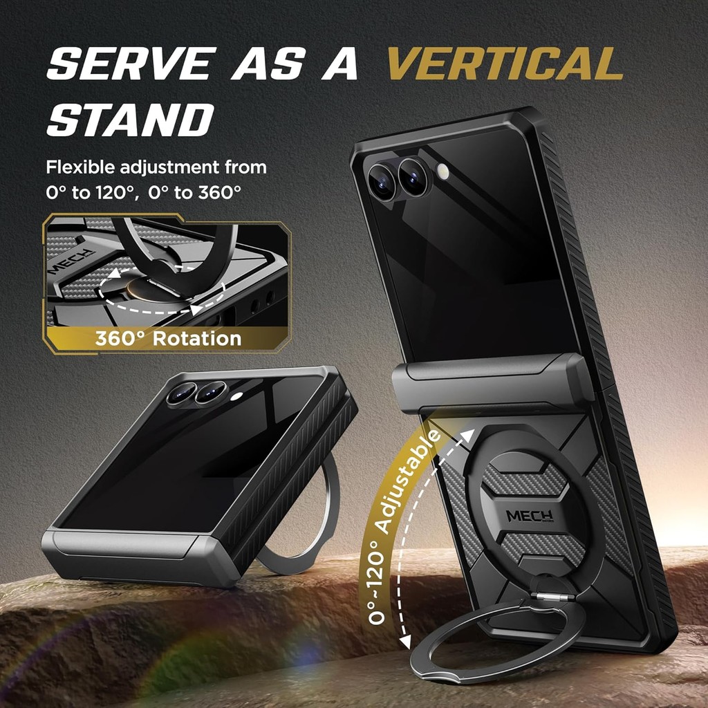 ตันเกต 360° Spin Magnetic Stand สําหรับ Z Flip 7 Case พร้อมตัวป้องกันหน้าจอความเป็นส่วนตัว[Anti Spy] เคส Samsung Galaxy Z Flip 7 กันกระแทกทั้งตัวพร้อมบานพับ,สีดํา - รูปที่ 2