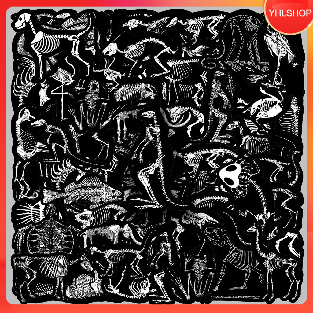 🍁🍁พร้อมส่ง 50แบบ สติกเกอร์ โครงกระดูกสัตว์ต่างๆ Animal Skeleton horror Sticker