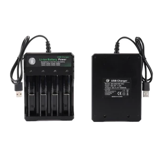 18650 แบตเตอรี่เครื่องชาร์จสีดํา 4 ช่อง AC 110V 220V Dual สําหรับ 18650 ชาร์จ 3.7V แบตเตอรี่ลิเธียมแบบชาร์จไฟได้ 4 พอร์ต
