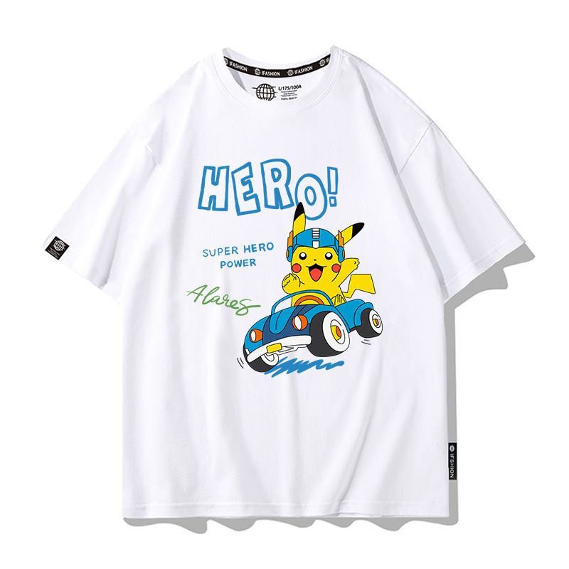 KATUN Pokémon Anime เสื้อยืดแขนสั้น, Unisex พร้อมการออกแบบ Pikachu & Psyduck, เสื้อผ้าฝ้ายแท้