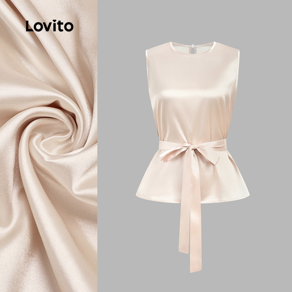 (New) Lovito เสื้อยอดนิยมเรียบง่ายสำหรับฤดูใบไม้ผลิ/ฤดูร้อนสีแอปริคอท สำหรับผู้หญิง L150ED448