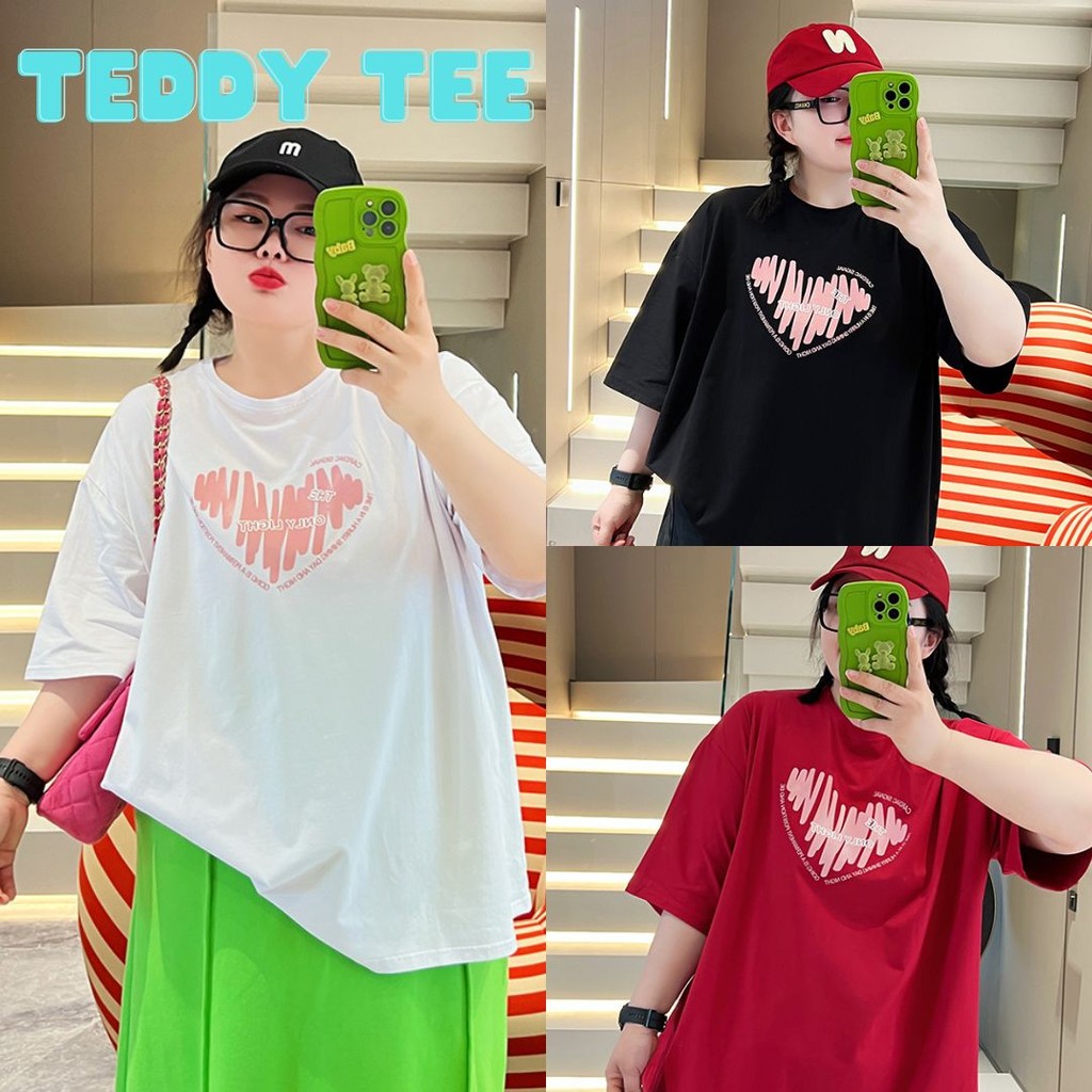 Teddy Tee 💖 ชุดสาวอวบ ผ้าฝ้าย100% สวมใส่สบาย สาวอวบ เสื้อยืด oversize ยืดได้ ลาย "love" แฟชั่น สไตล์ลำลอง