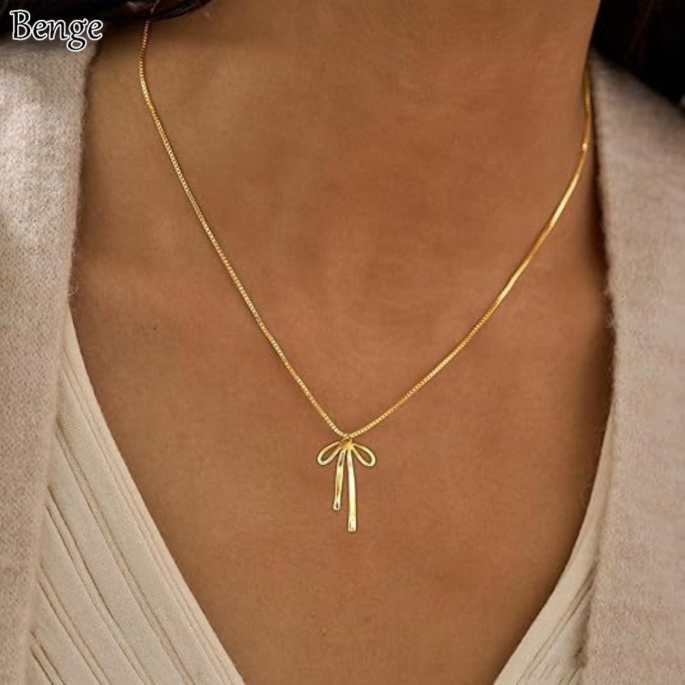 Benge Minimalist Elegant Bow Gold สร้อยคอแฟชั่น สำหรับงานรื่นเริงและเป็นของขวัญวันหยุด