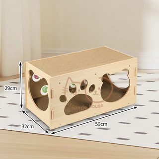 Cathouse กล่องลับเล็บ(หูแมว)(52x30x34cm) กล่องลับเล็บ+กระดิ่ง(59x32x29cm) บ้านแมวไม้ 2 ชั้นพร้อมที่ลับเล็บและของเล่นบอล