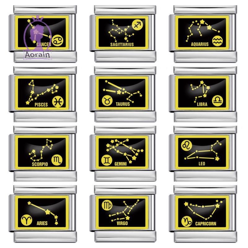 # ANTH # 12 Zodiac Sign Charms Italian Links Fit 9mm Modular Constellation Bracelet DIY เครื่องประดั