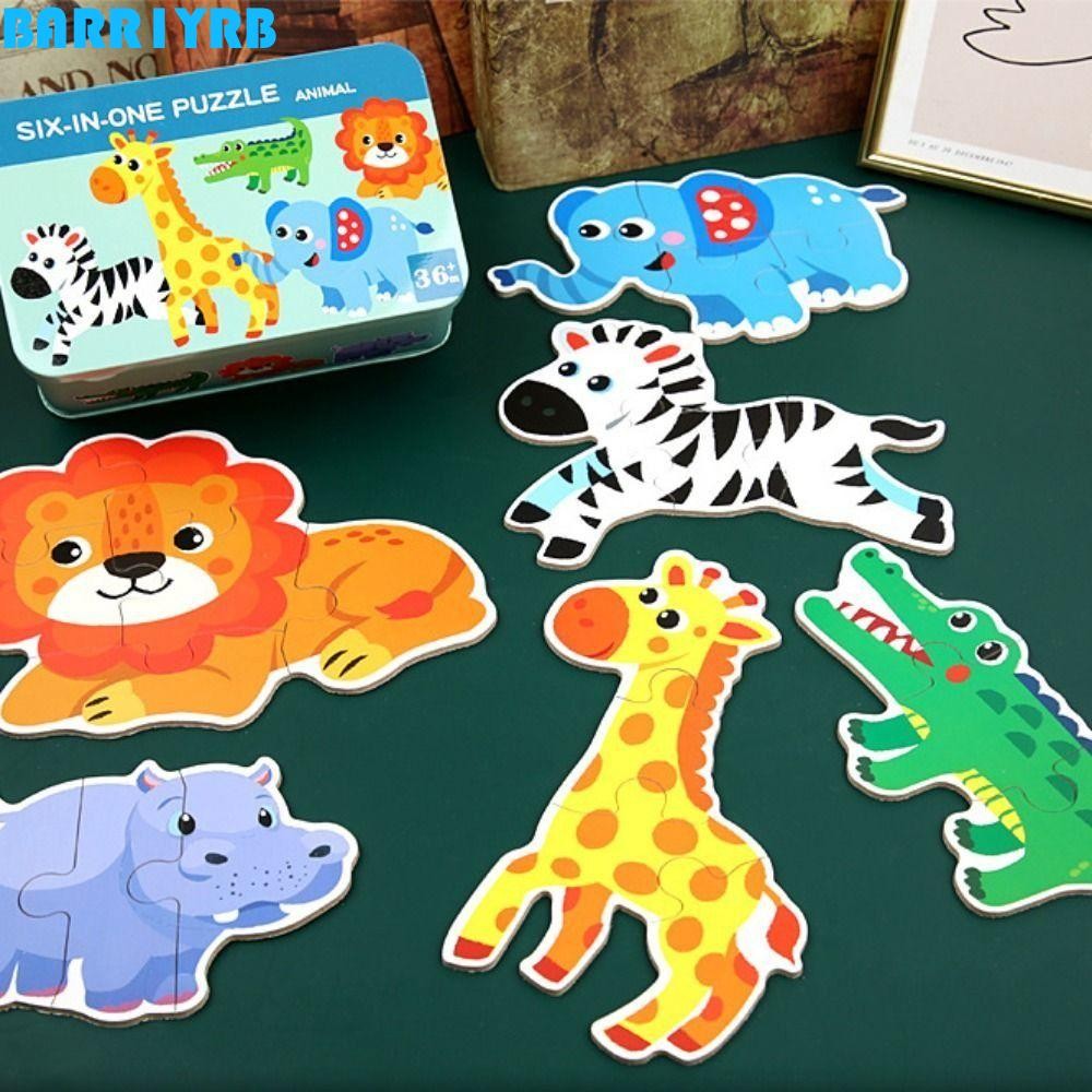 BARR1YRB การ์ตูนสัตว์จิ๊กซอว์, รถไดโนเสาร์ 3D ปริศนาไม้, สมอง Teaser การศึกษา Montessori สีสันเด็กของเล่นไม้ก่อนวัยเรียน