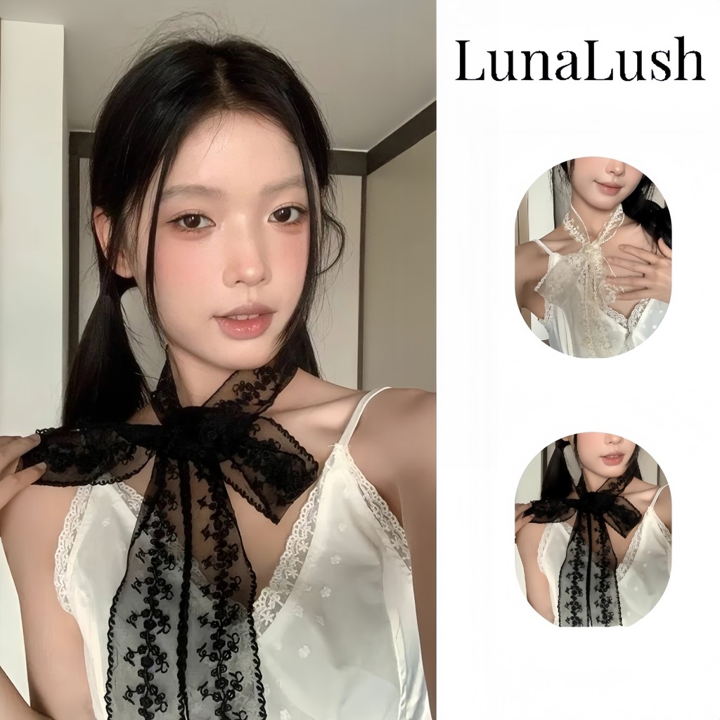 LunaLush✨พร้อมส่ง ริบบิ้นยาว ลวดลายลูกไม้ มินมอล สไตล์เกาหลี ลูกไม้ "VO-49"