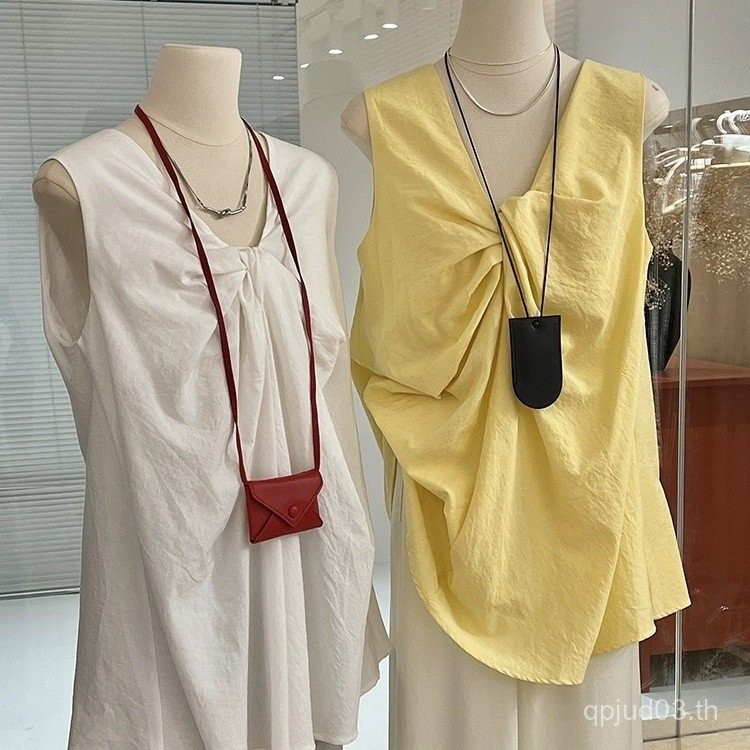 สเวตเตอร์ผู้หญิง ฤดูร้อน ออกแบบทันสมัย คอลีน V และแขนสั้น สายสะพายกว้าง สามารถสวมได้หลายทาง 2CFB MIX